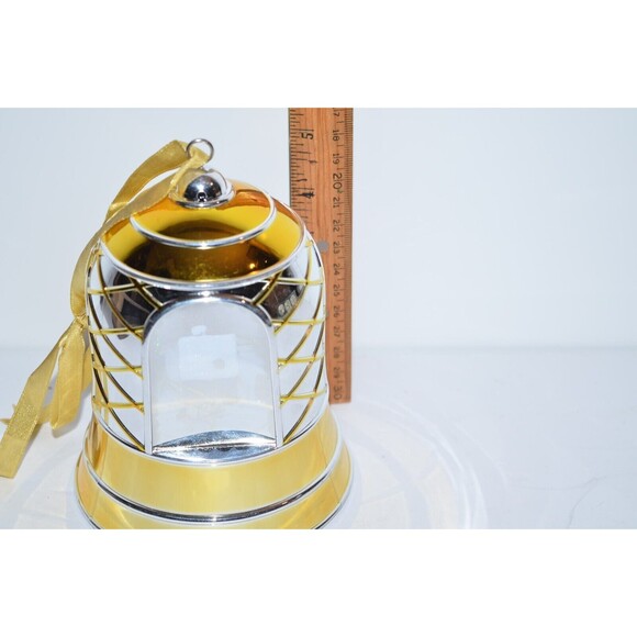 Mr. Christmas Magic Scene Bell Ornament 2009 Mirrors Lights Musical Gold w/Stand - Picture 2 of 6